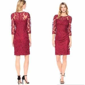 New Alex Evenings Rosette Cranberry Lace Dress